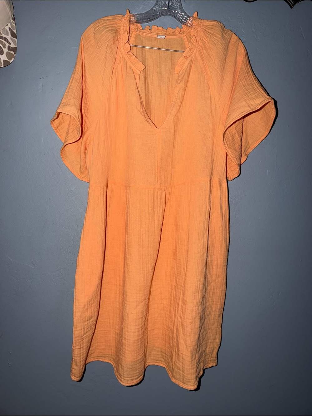 Women’s Orange Short Sleeve V-Neck Tunic Dress